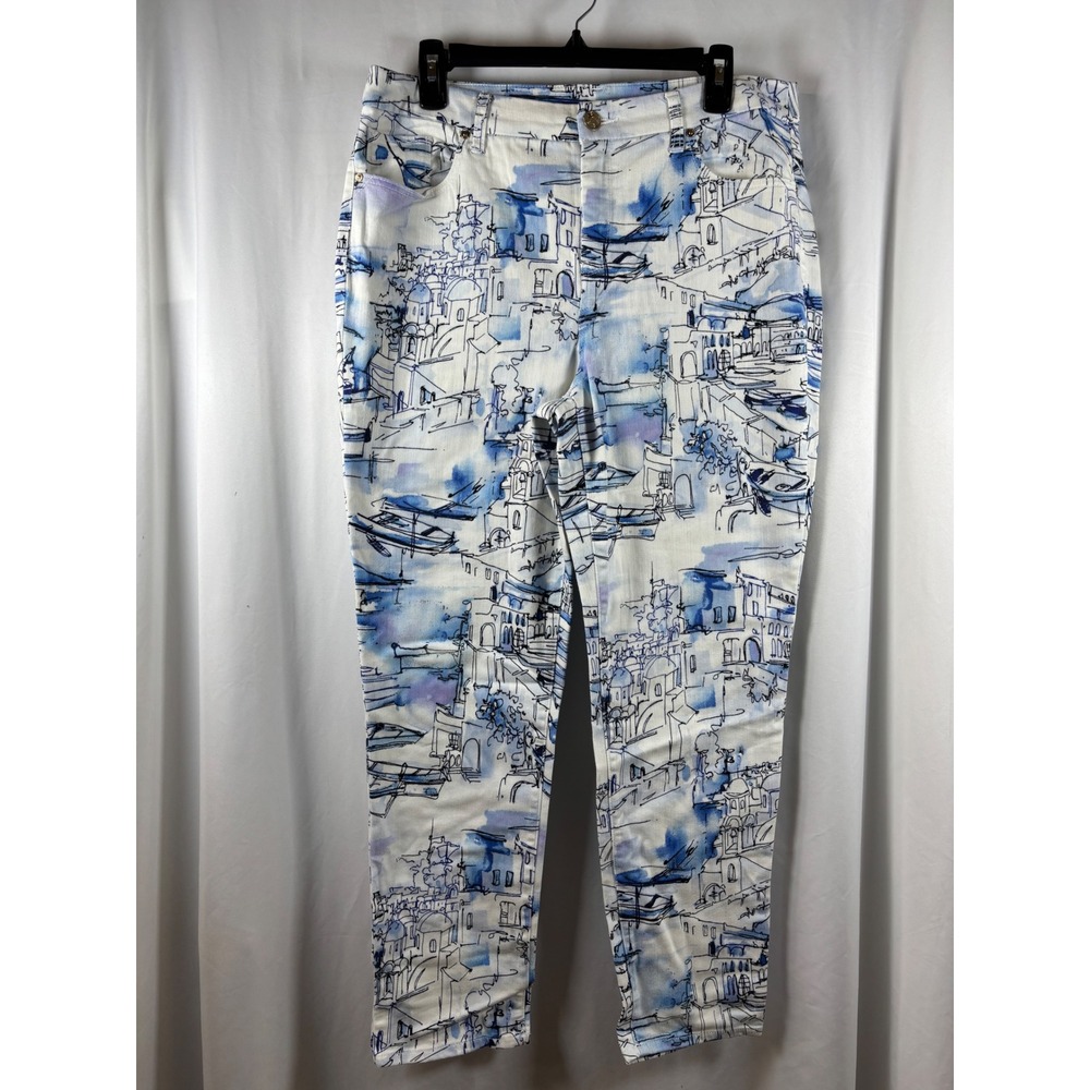 Chicos So Slimming Girlfriend Ankle Jeans Blue White Toile Coastal Print Size 2